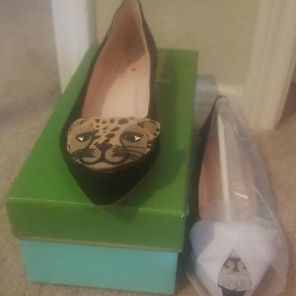 Kate Spade Black and Tan Flats with Metallic Embellishments